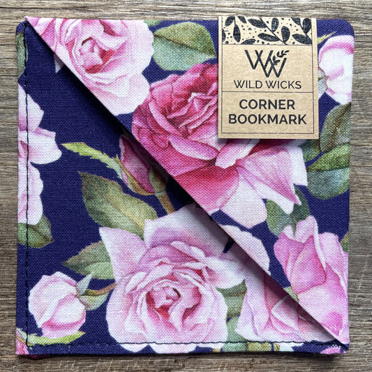 Fabric Corner Bookmark - Pink Rose