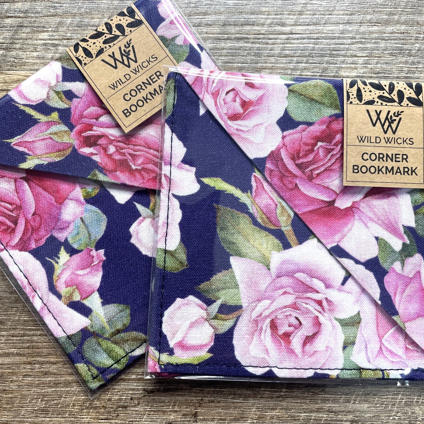 Fabric Corner Bookmark - Pink Rose