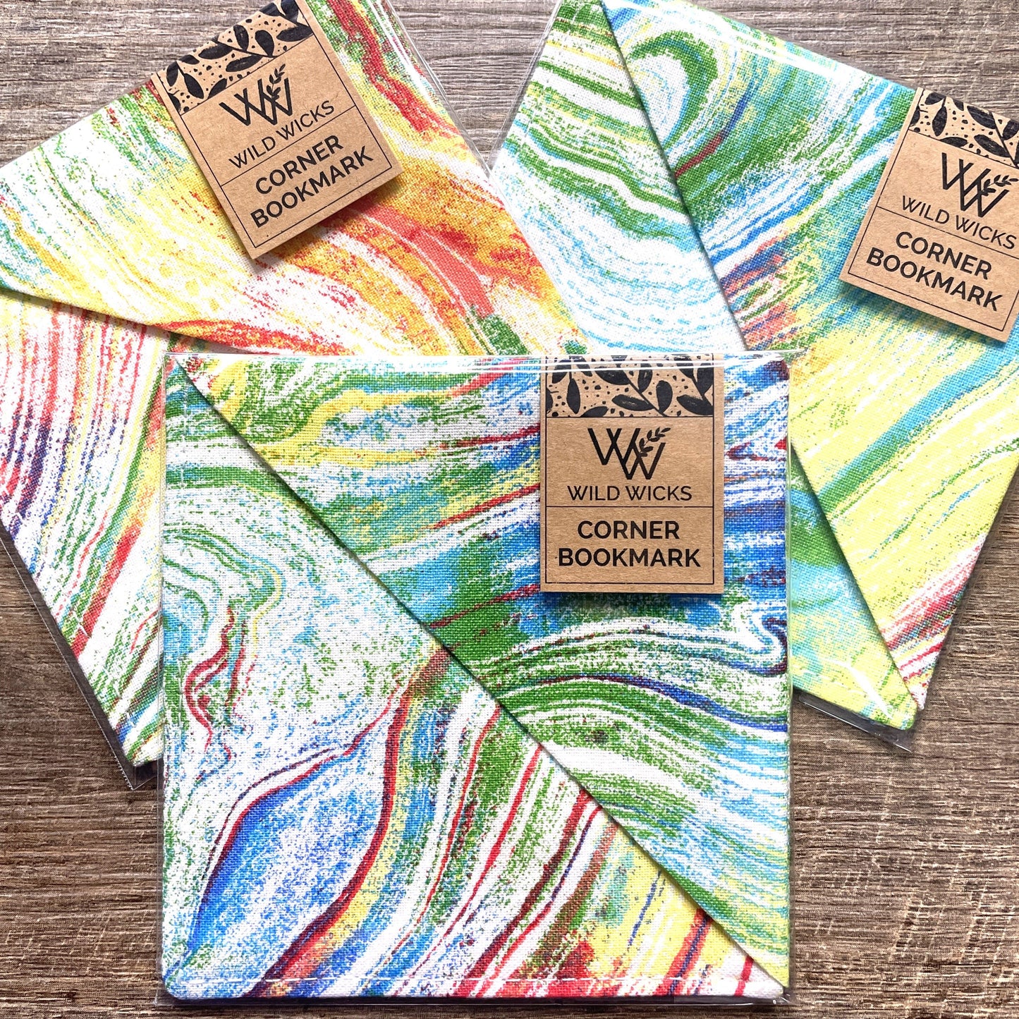 Fabric Corner Bookmark - Rainbow Marble