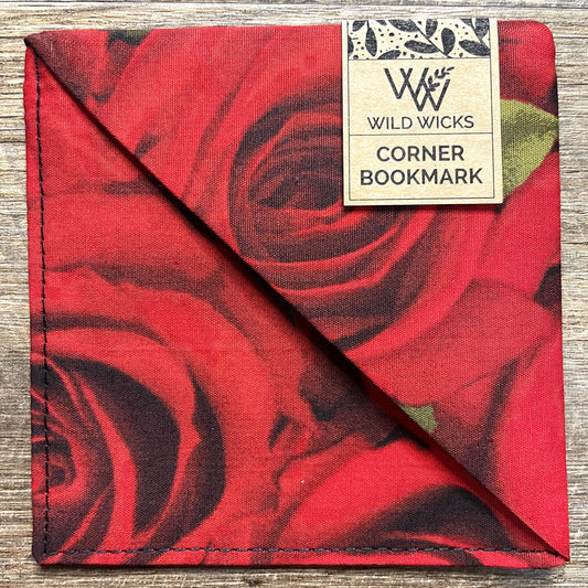 Fabric Corner Bookmark - Red Rose