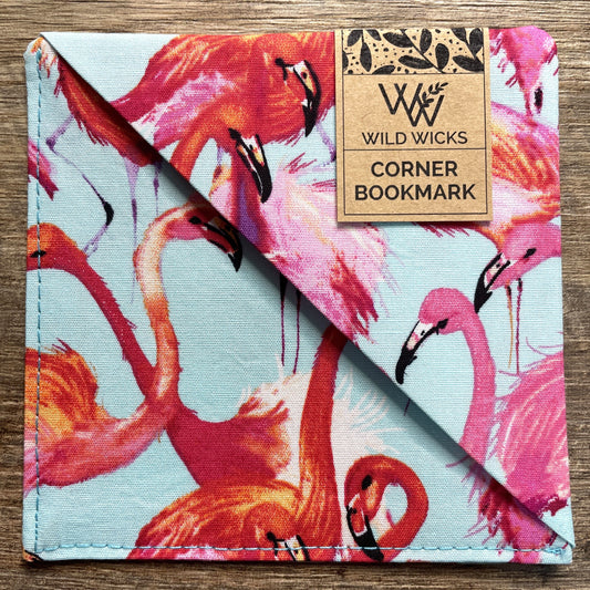Fabric Corner Bookmark - Turquoise Flamingo