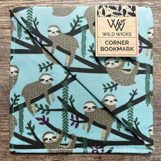 Fabric Corner Bookmark - Turquoise Sloth