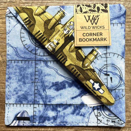 Fabric Corner Bookmark - Vintage Plane