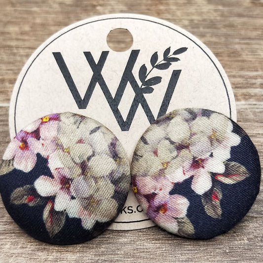 Wildears Fabric Covered Button Earrings Vintage Floral 4 27mm