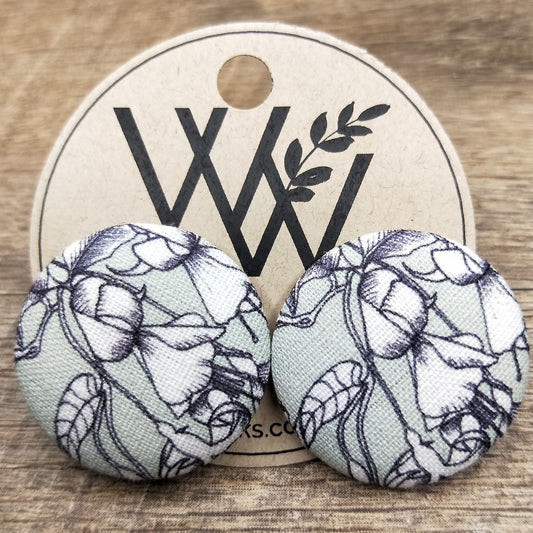 Wildears Fabric Covered Button Earrings Flower 27mm