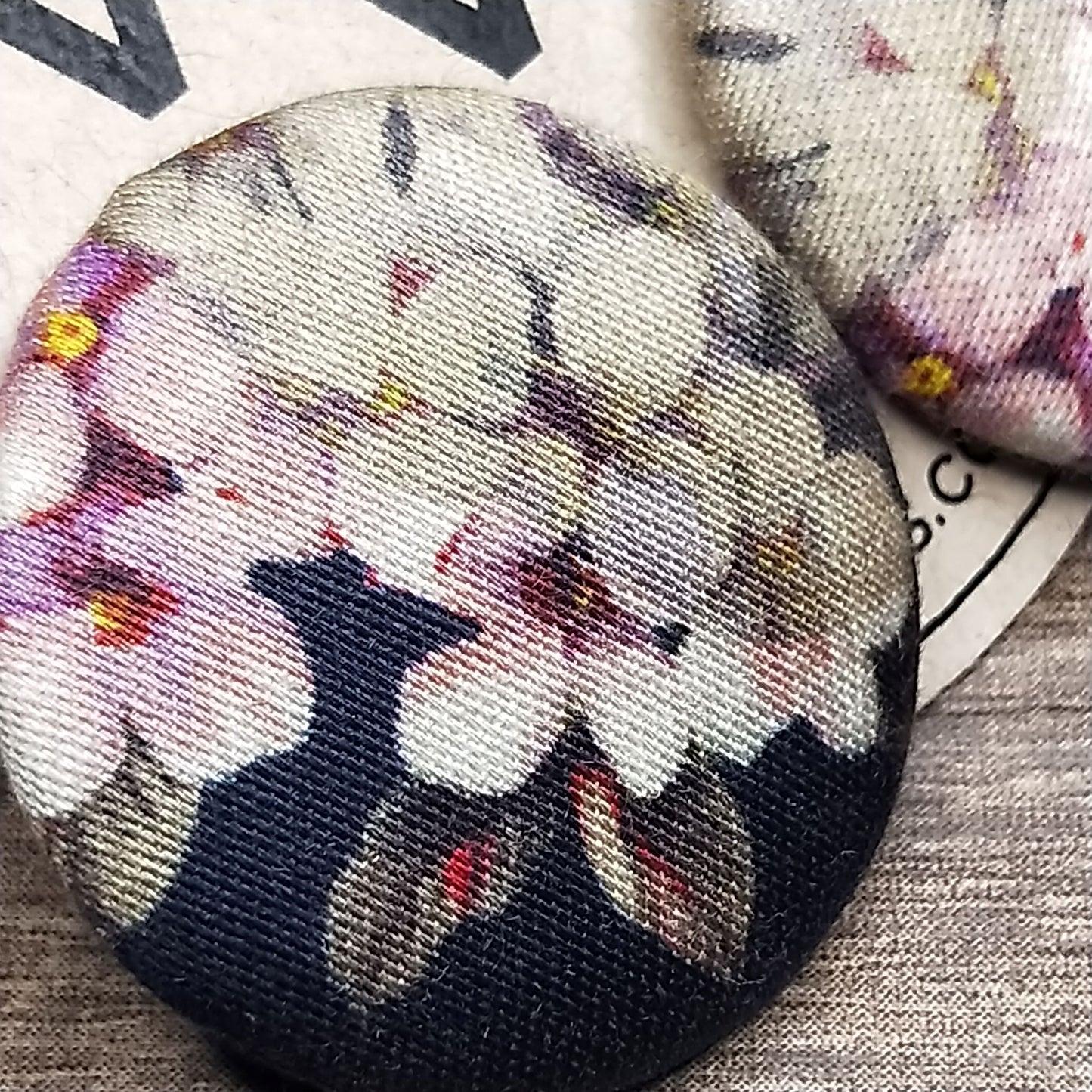 Wildears Fabric Covered Button Earrings Vintage Floral 4 27mm