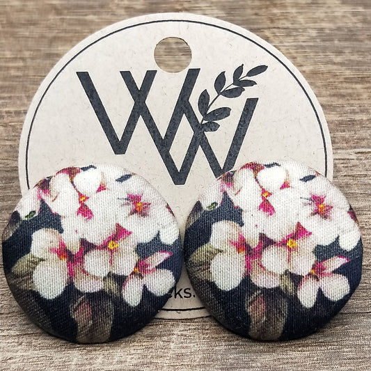 Wildears Fabric Covered Button Earrings Vintage Floral 5 27mm