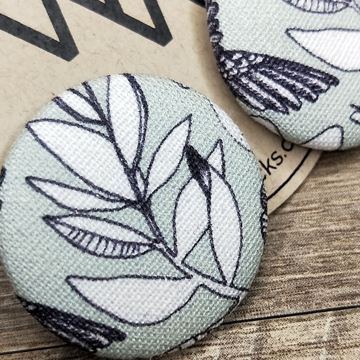 Wildears Fabric Covered Button Earrings Leaves 27mm