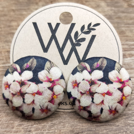 Wildears Fabric Covered Button Earrings Vintage Floral 2 27mm