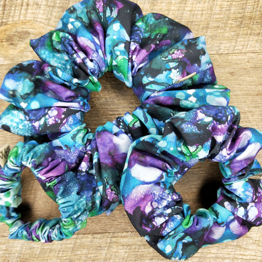 Scrunchies - Watercolour Purple Blue and Black