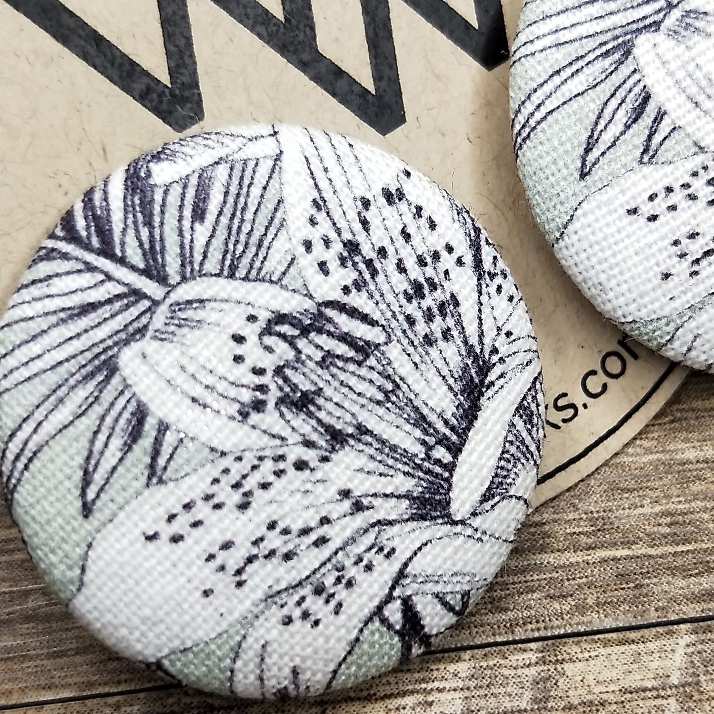 Wildears Fabric Covered Button Earrings Lily 27mm
