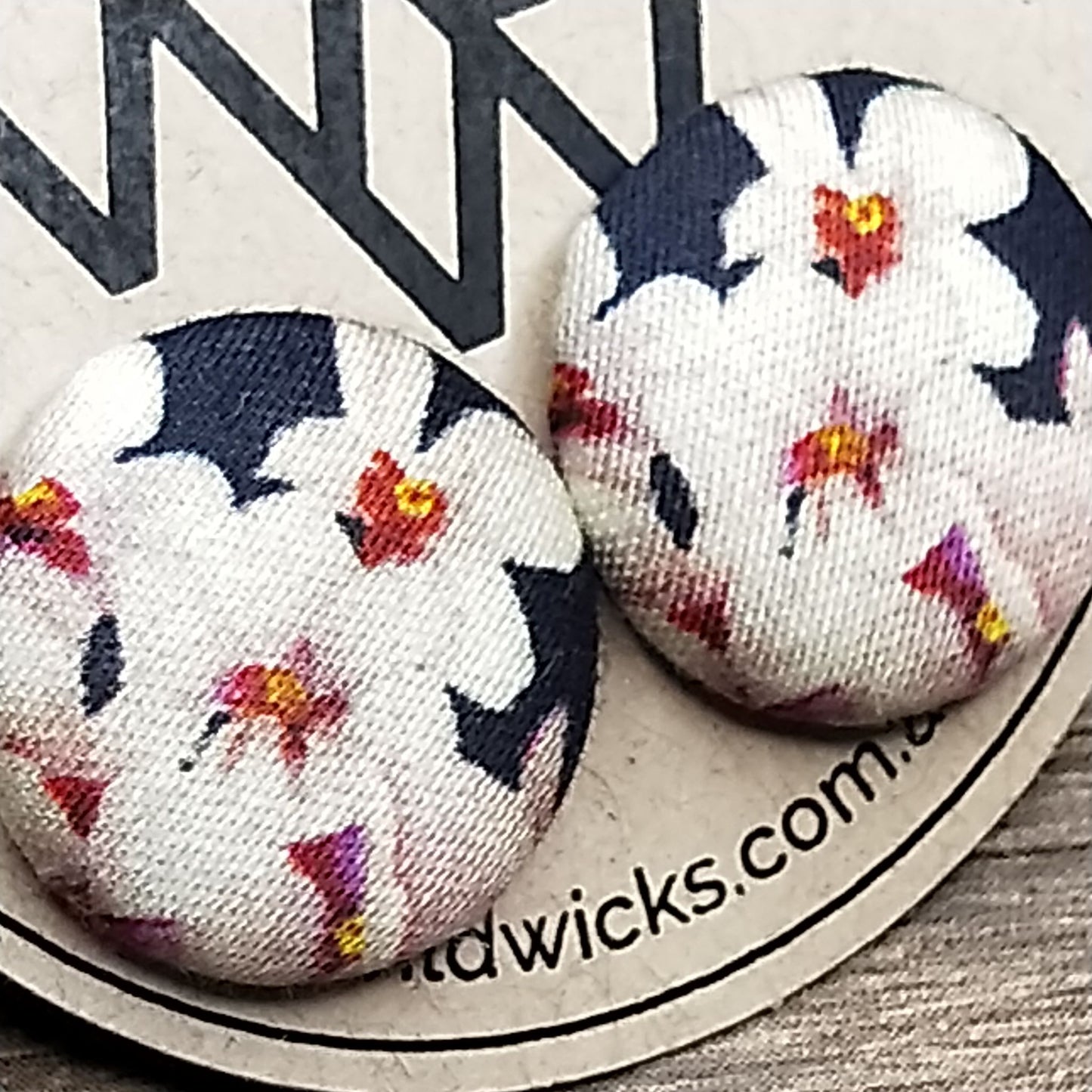 Wildears Fabric Covered Button Earrings Vintage Floral 6 19mm