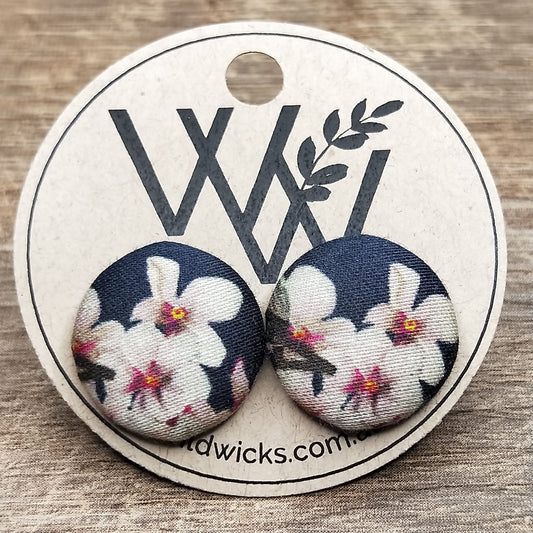 Wildears Fabric Covered Button Earrings Vintage Floral 9 19mm