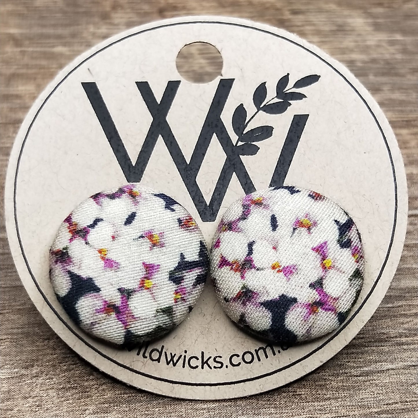 Wildears Fabric Covered Button Earrings Vintage Floral 10 19mm