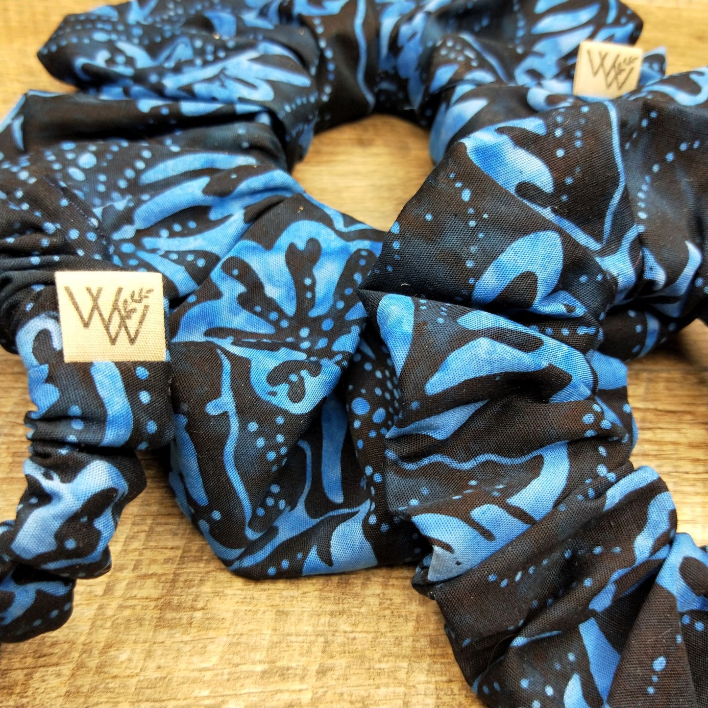 Scrunchies - Black Blue Flower