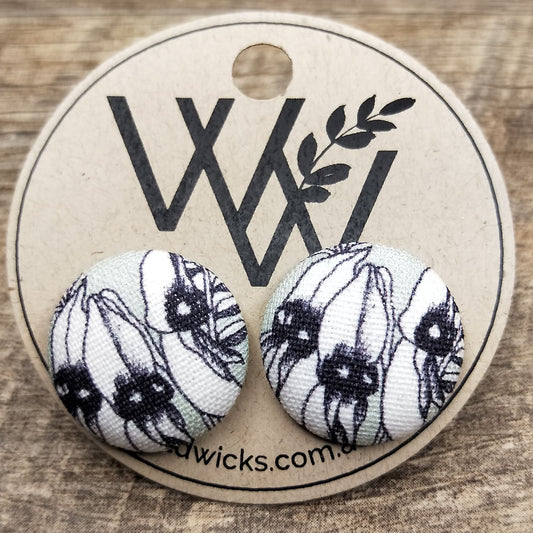 Wildears Fabric Covered Button Earrings Desert Pea 19mm