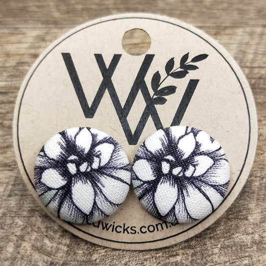 Wildears Fabric Covered Button Earrings Flower 19mm