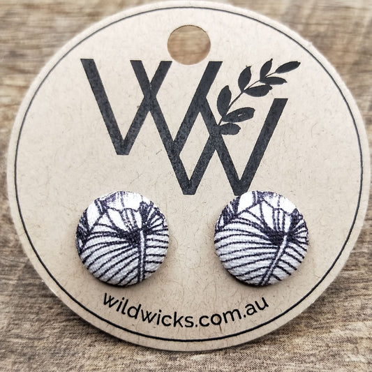 Wildears Fabric Covered Button Earrings Leaf 12mm