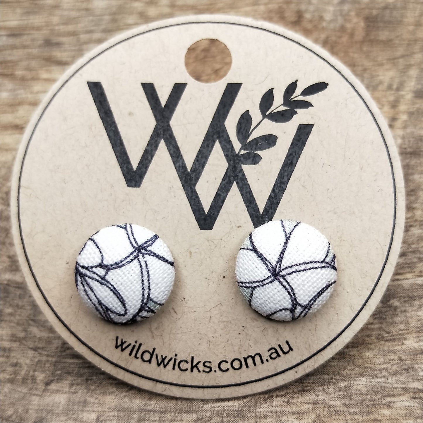 Wildears Fabric Covered Button Earrings Flower 12mm