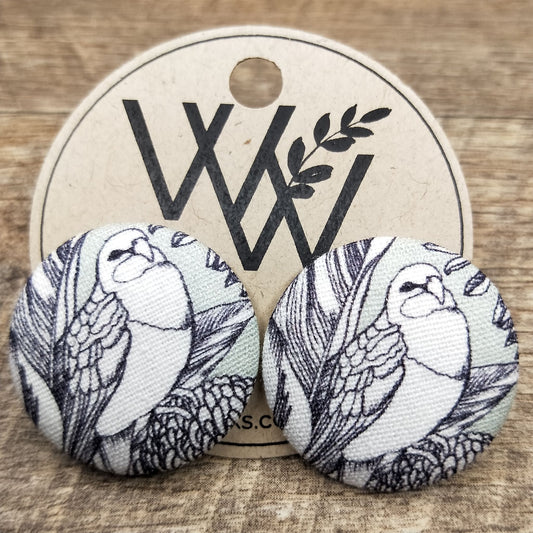 Wildears Fabric Covered Button Earrings Parrot 27mm