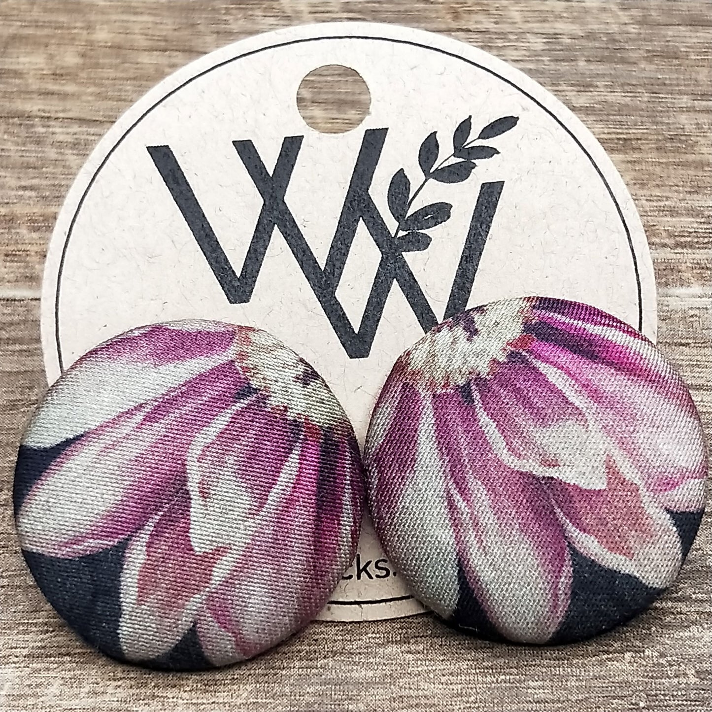 Wildears Fabric Covered Button Earrings Vintage Floral 1 27mm