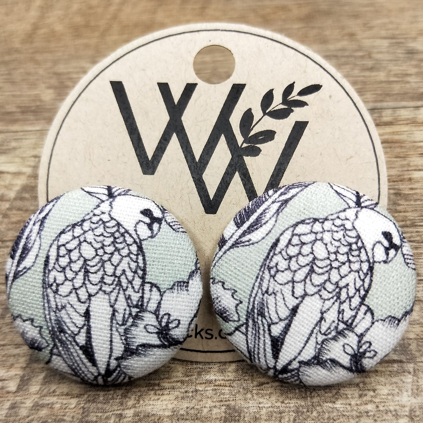 Wildears Fabric Covered Button Earrings Parrot 27mm