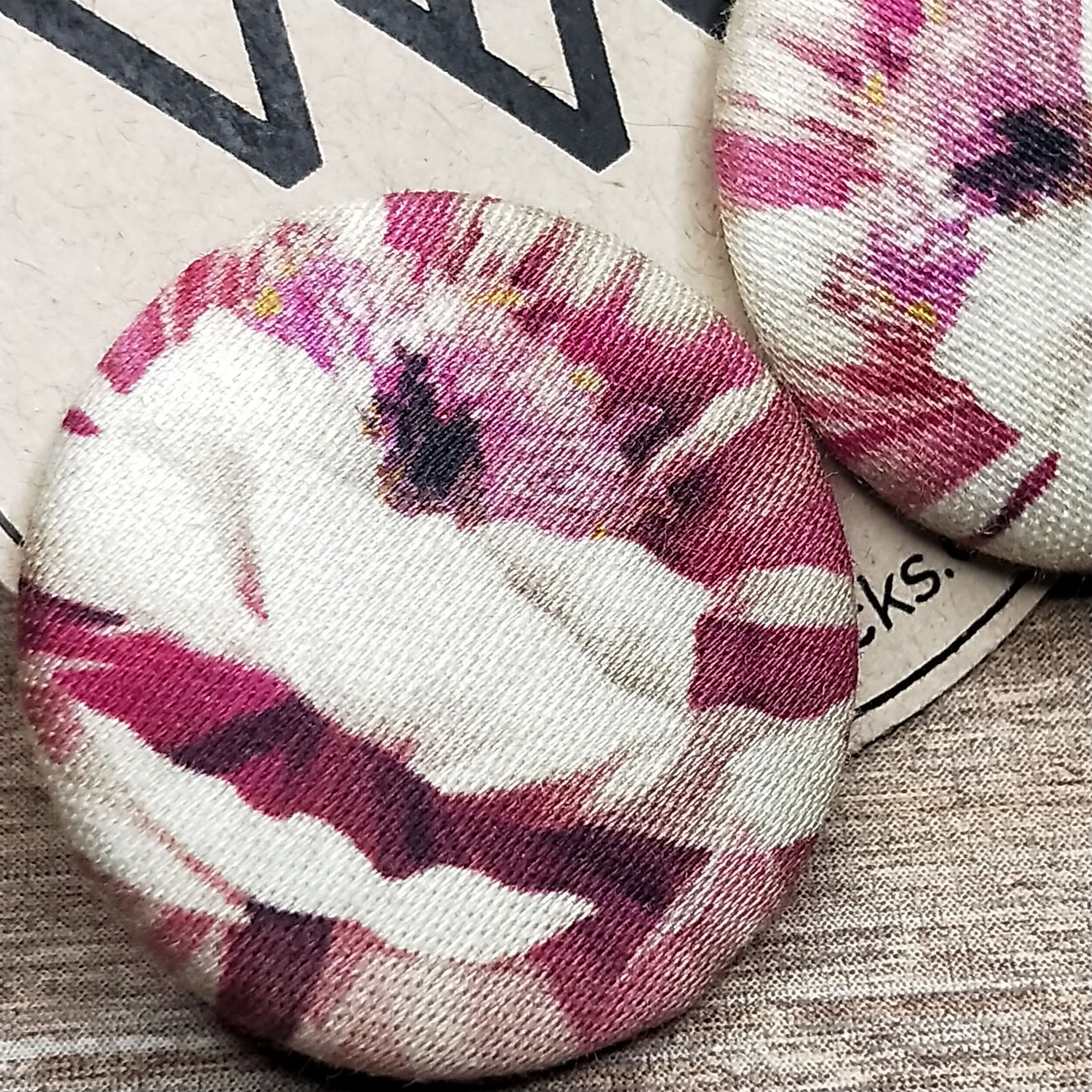 Wildears Fabric Covered Button Earrings Vintage Floral 3 27mm