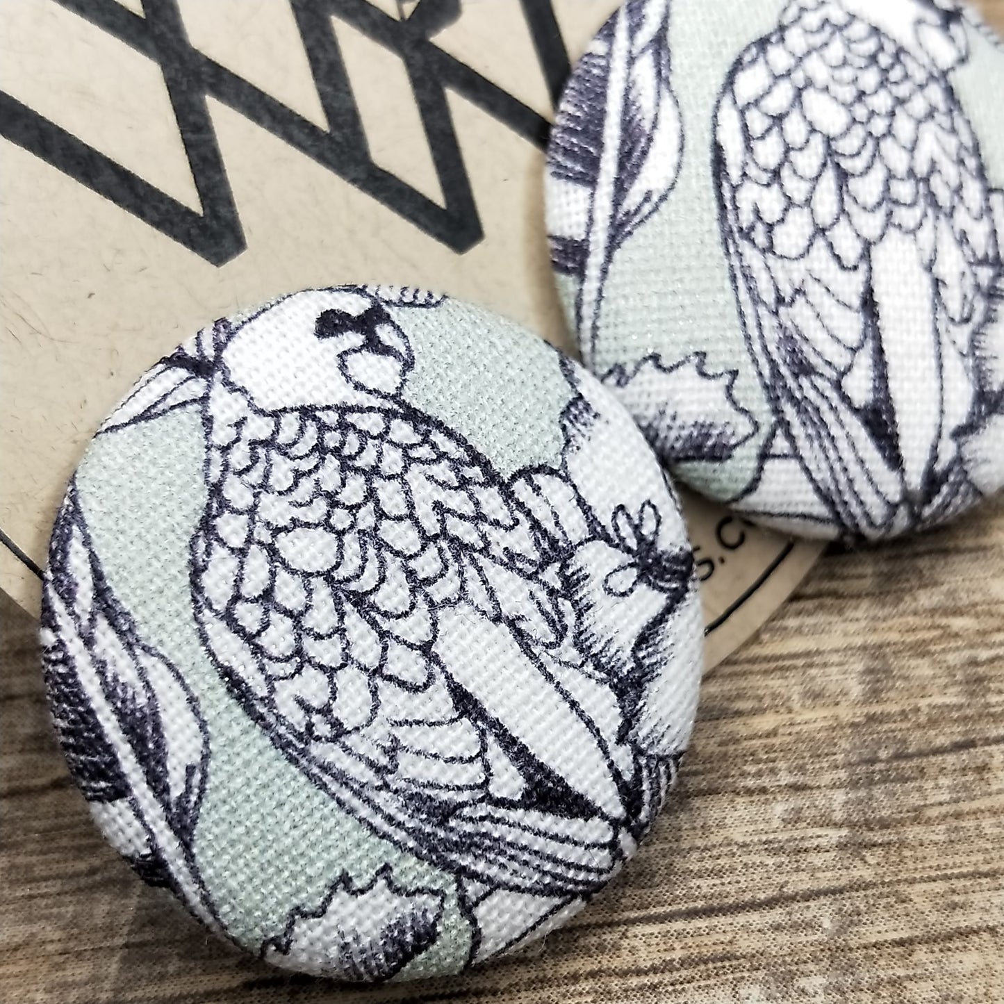 Wildears Fabric Covered Button Earrings Parrot 27mm
