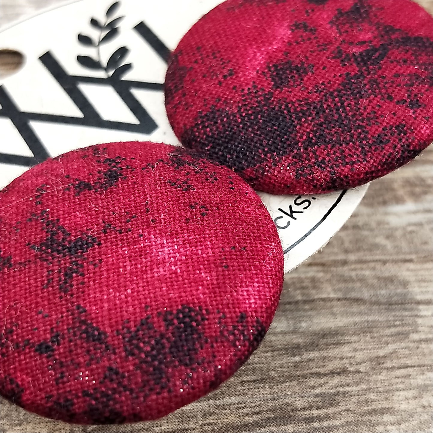 Wildears Fabric Covered Button Earrings Blood Moon 27mm