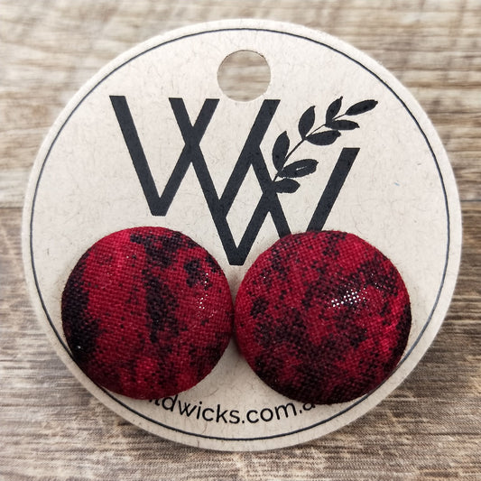 Wildears Fabric Covered Button Earrings Blood Moon 19mm