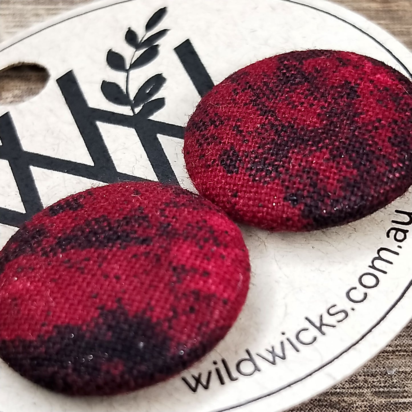 Wildears Fabric Covered Button Earrings Blood Moon 19mm