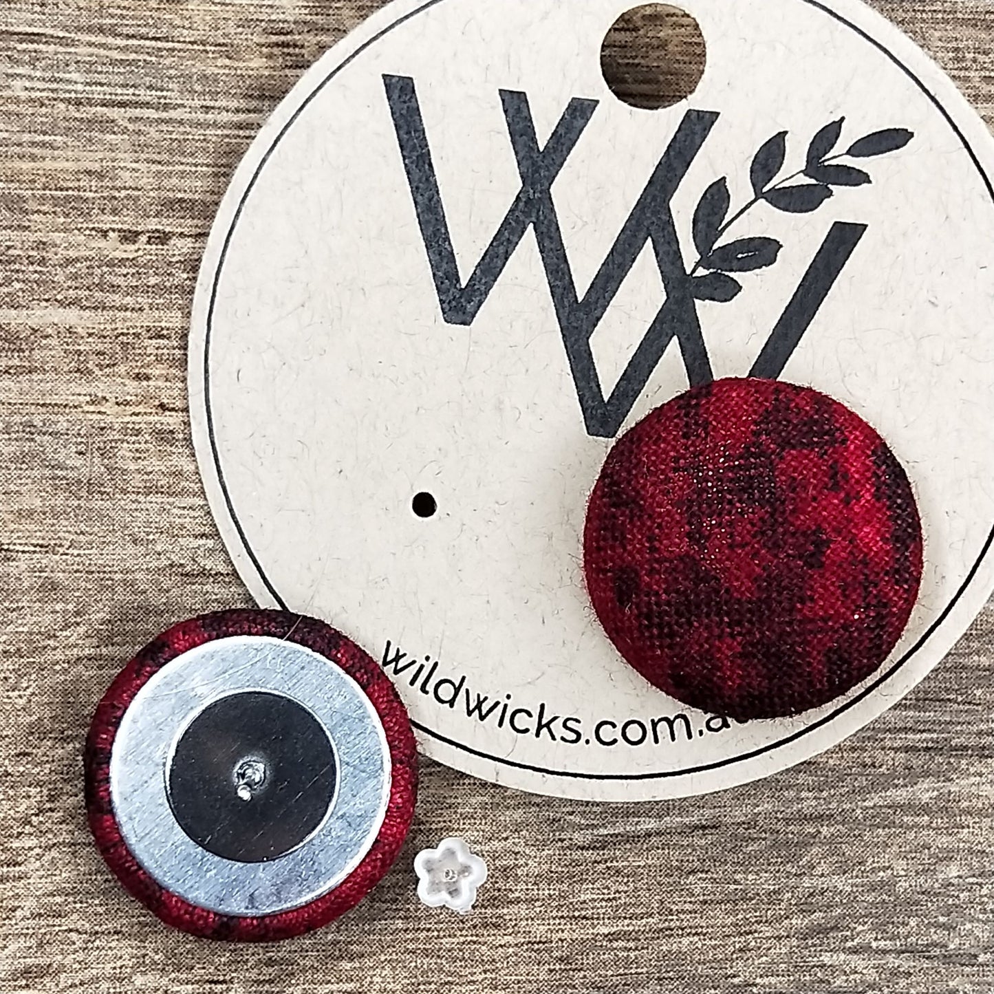 Wildears Fabric Covered Button Earrings Blood Moon 19mm