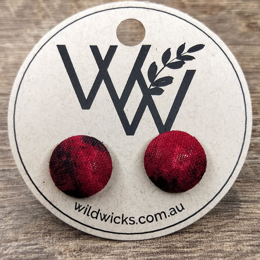 Wildears Fabric Covered Button Earrings Blood Moon 12mm