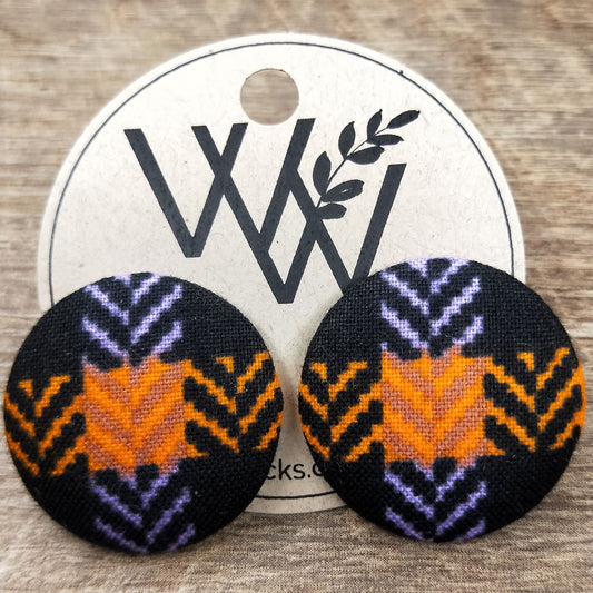 Wildears Fabric Covered Button Earrings Halloween Houndstooth 27mm