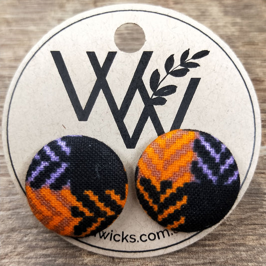 Wildears Fabric Covered Button Earrings Halloween Houndstooth 19mm