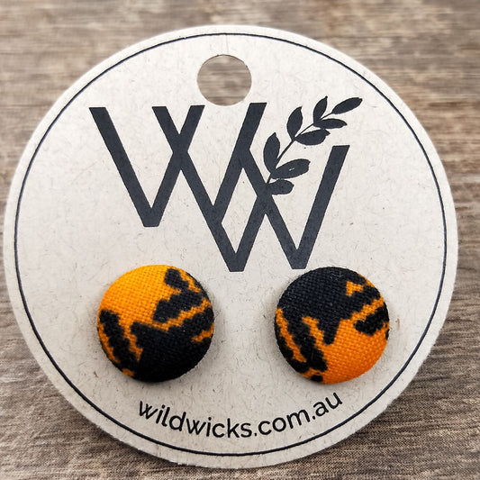 Wildears Fabric Covered Button Earrings Halloween Houndtooth 12mm