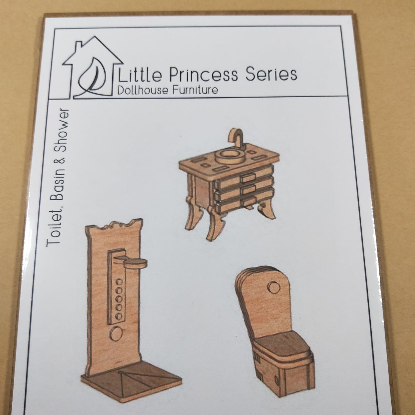 DIY Wooden Dollhouse Furniture Kit - Shower Toilet and Basin - Little Princess Series