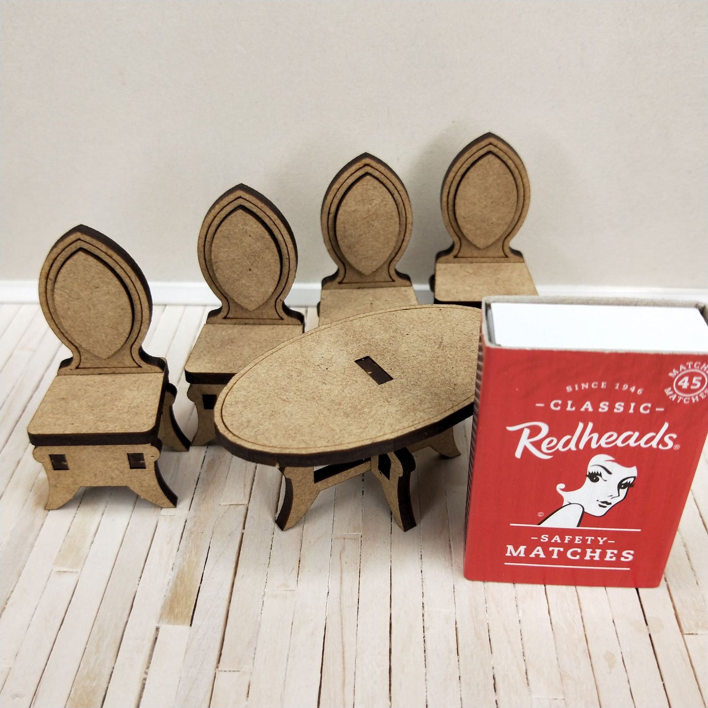 DIY Wooden Dollhouse Furniture Kit - Chairs and Oval Table - Little Princess Series