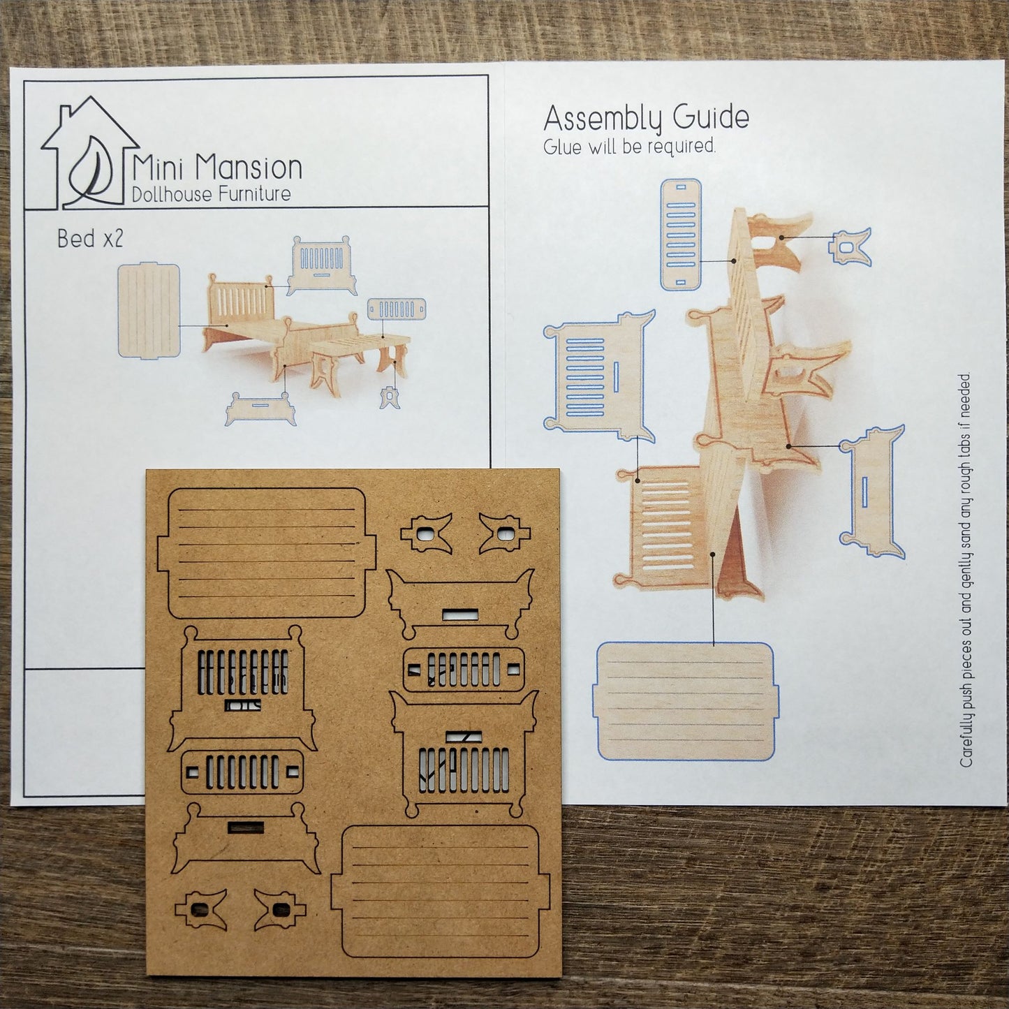 DIY Wooden Dollhouse Furniture Kit - Bed x 2 - Mini Mansion Series