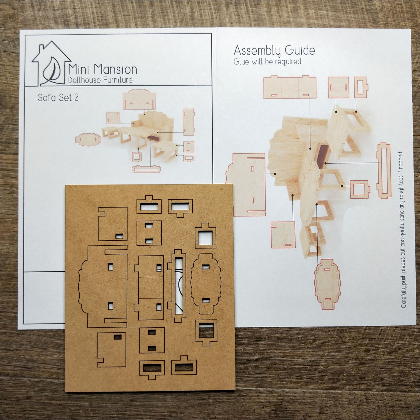 DIY Wooden Dollhouse Furniture Kit - Sofa Set 2 - Mini Mansion Series