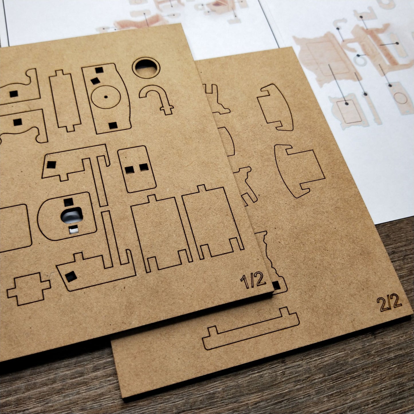 DIY Wooden Dollhouse Furniture Kit - Bathroom Set 1 - Mini Mansion Series