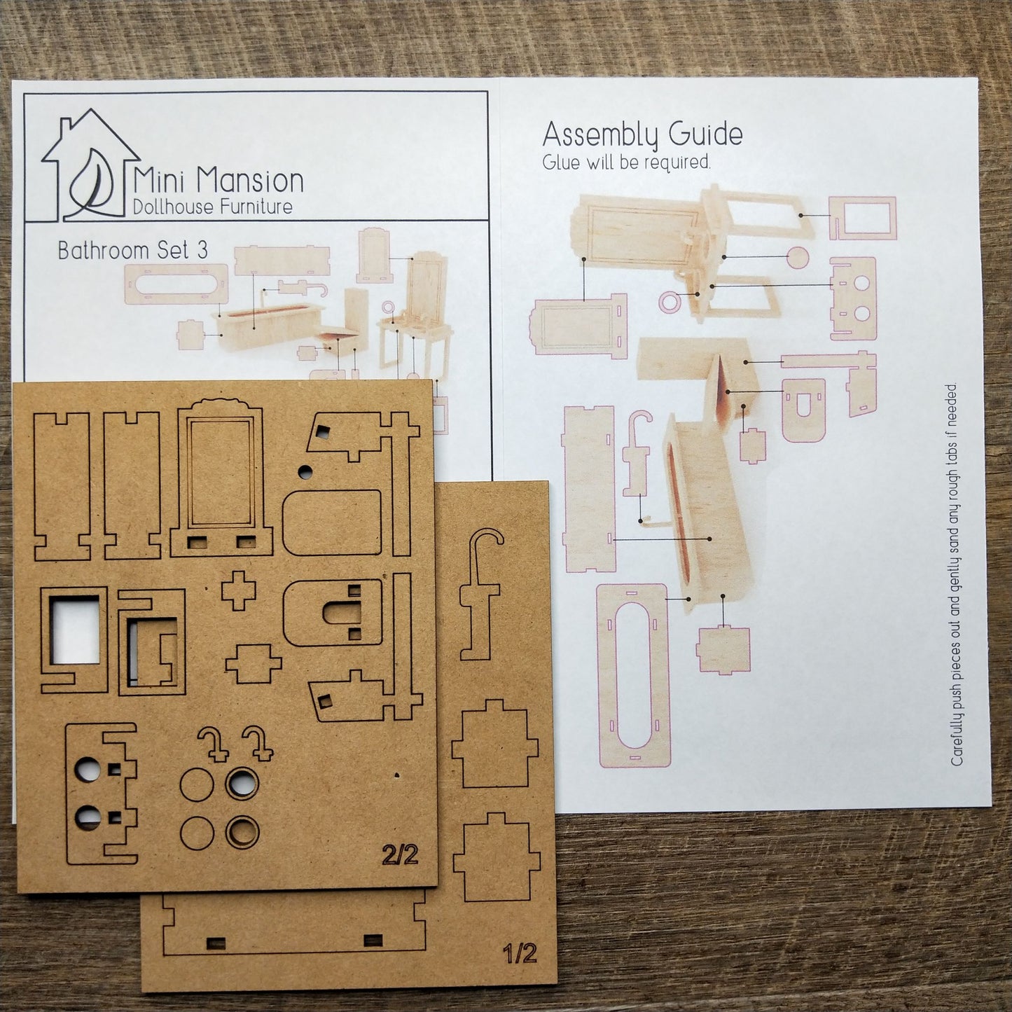 DIY Wooden Dollhouse Furniture Kit - Bathroom Set 3 - Mini Mansion Series