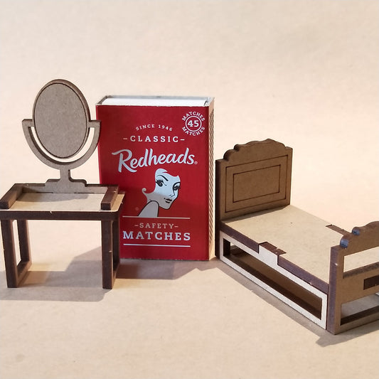 DIY Wooden Dollhouse Furniture Kit - Bed and Dresser - Mini Mansion Series