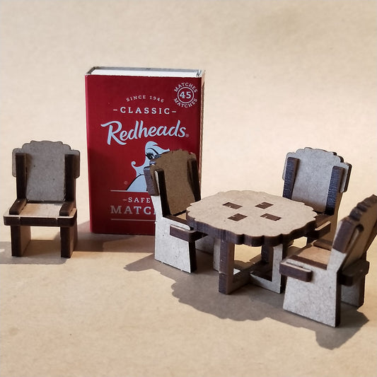 DIY Wooden Dollhouse Furniture Kit - Table and Chairs 2 - Mini Mansion Series