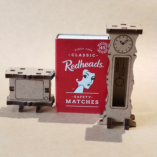 DIY Wooden Dollhouse Furniture Kit - TV and Clock - Mini Mansion Series