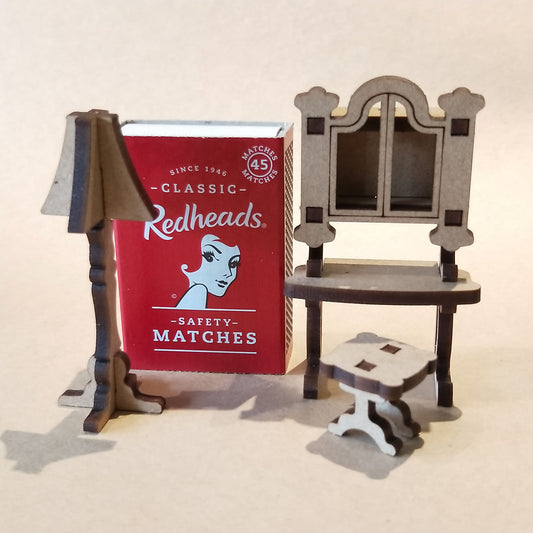 DIY Wooden Dollhouse Furniture Kit - Lamp and Desk - Mini Mansion Series
