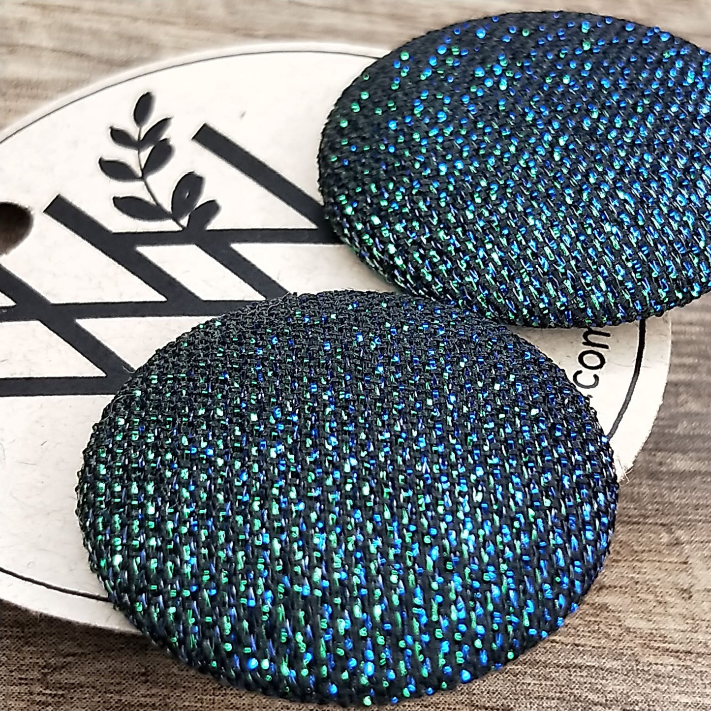 Wildears Fabric Covered Button Earrings Black Green Blue 27mm