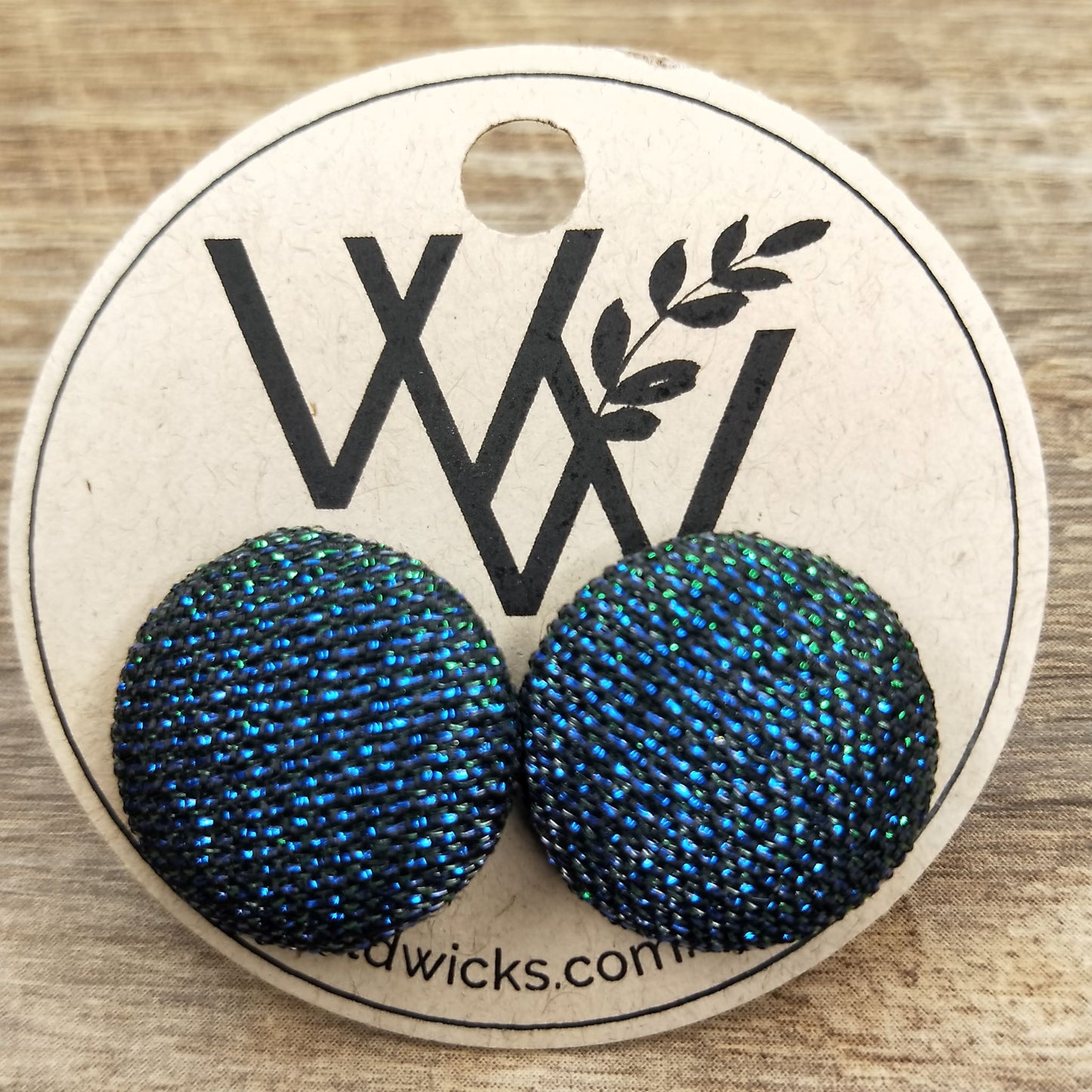 Wildears Fabric Covered Button Earrings Black Green Blue 19mm