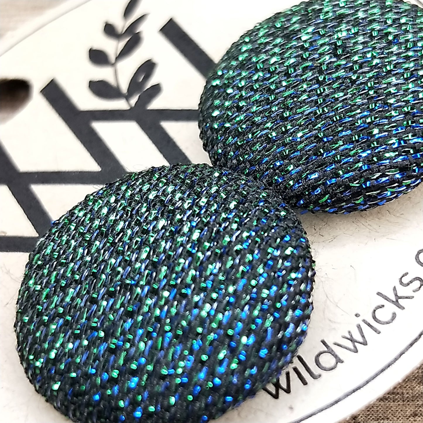 Wildears Fabric Covered Button Earrings Black Green Blue 19mm