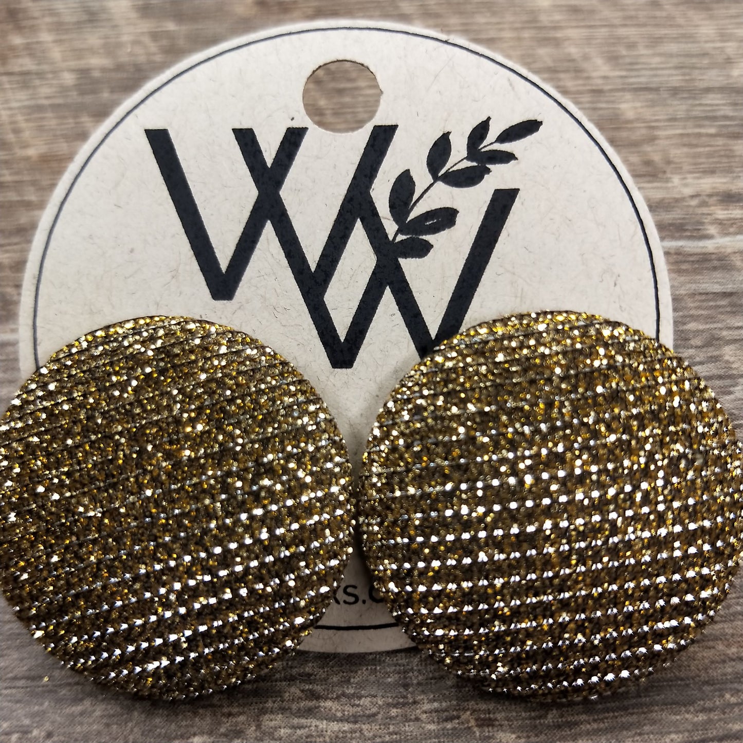 Wildears Fabric Covered Button Earrings Gold Silver 27mm